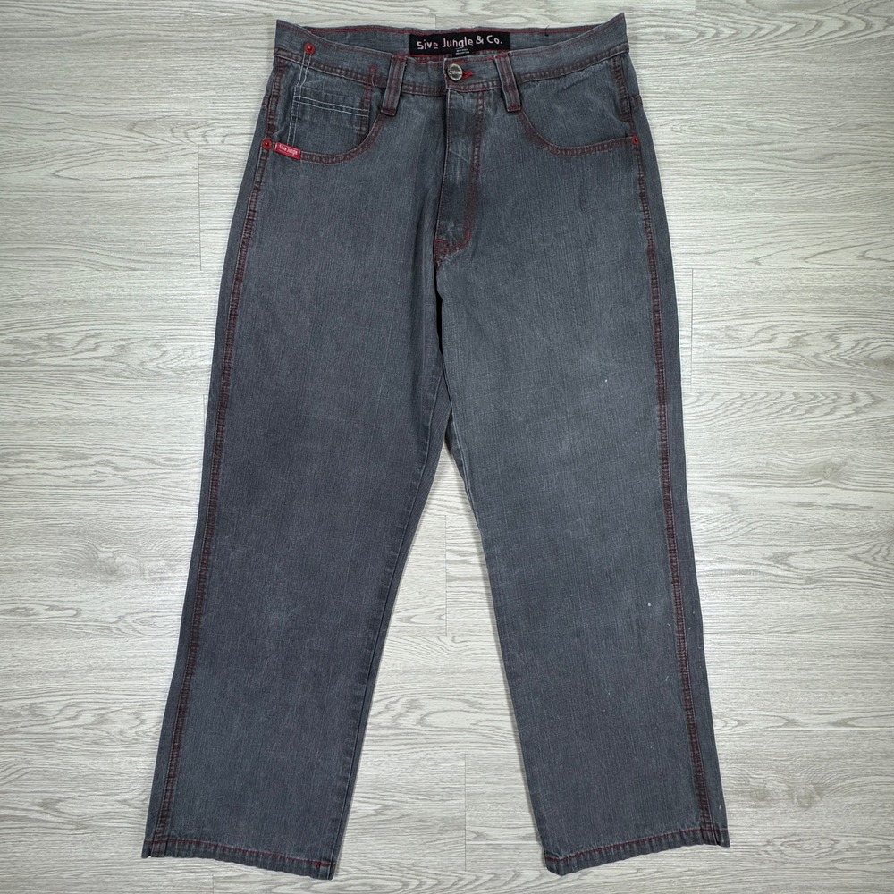 VINTAGE 5ive Jungle & Co Men's Jeans Gray Baggy Wide Leg Sz 34 Hip Hop Y2K Denim